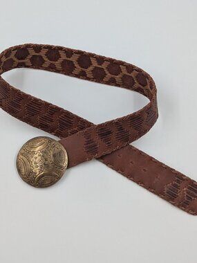 Chico's Vintage Brown Woven Leather Belt with Boho Metal Buckle | S/M